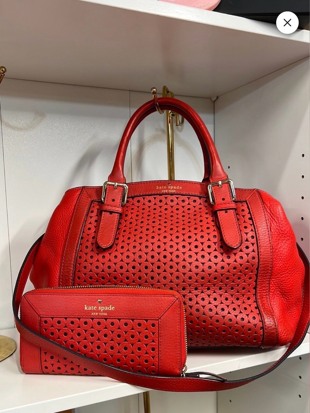 kate spade Red Perforated Leather Satchel with Matching Wallet Set